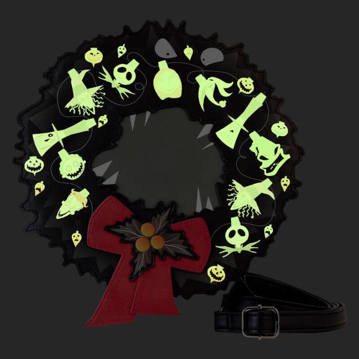 Loungefly Disney Nightmare Before Christmas Wreath String Lights Glow crossbody bag 29848